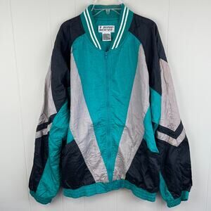 Vintage Lavon Blue Black Gray Color Block Nylon Jacket